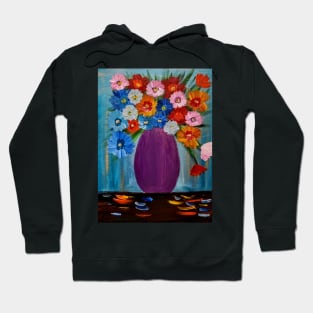 A lovely mixed of colorful flowers in a metallic purple vase Hoodie